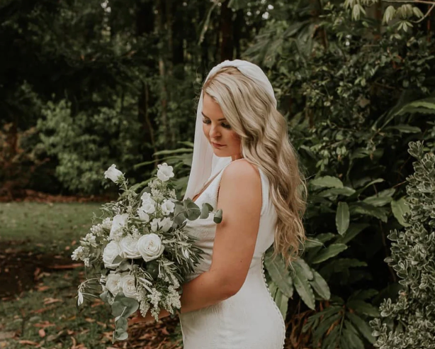 Larissa with a Wild Pansi's Bridal Bouquet