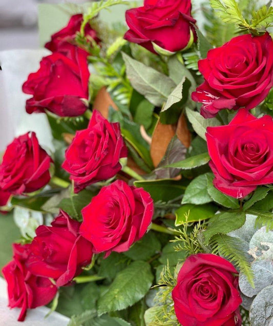 Dozen Long Stem Red Rose Bouquet - Wild Pansi